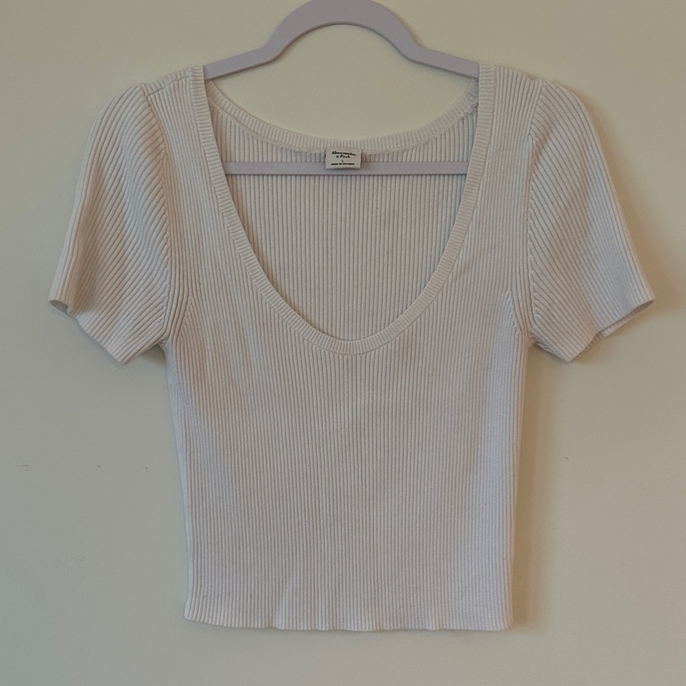 Abercrombie & Fitch White Ribbed Short Sleeve Top